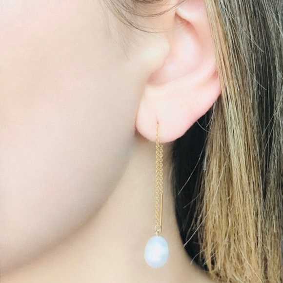 14k gold-filled threader earrings with pearls - Picture 2 of 7